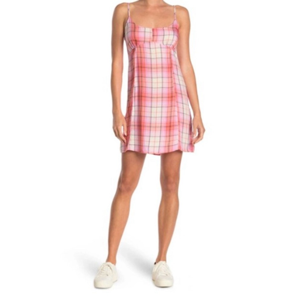 Abound Pink/Coral Plaid Spaghetti Strap Dress